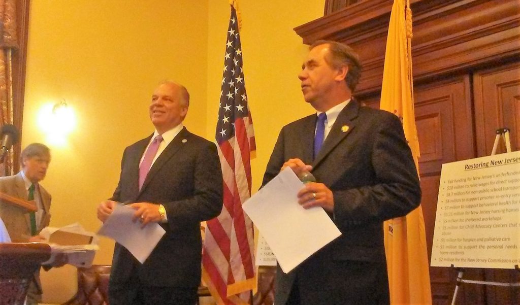 Democratic leadership from the NJ Assembly give a press conference after the chamber votes to approve the NJ 2020 budget.