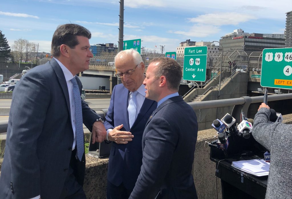 Congressmen Bill Pascrell Jr. and Josh Gottheimer meet with Fort Lee Mayor Mayor Mark Sokolich of Bridgegate fame and reporters to publicly discuss their opposition to a new fee New York will charge drivers for driving into Manhattan's congestion zone.