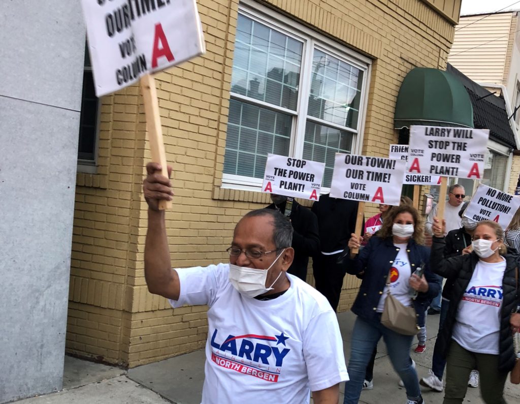 More than 100 supporters in North Bergen NJ followed Larry Wainstein, political opponent to North Bergen Mayor and State Senator Nick Sacco, as they voiced opposition to the building of a new power plant in the nearby Meadowlands.
