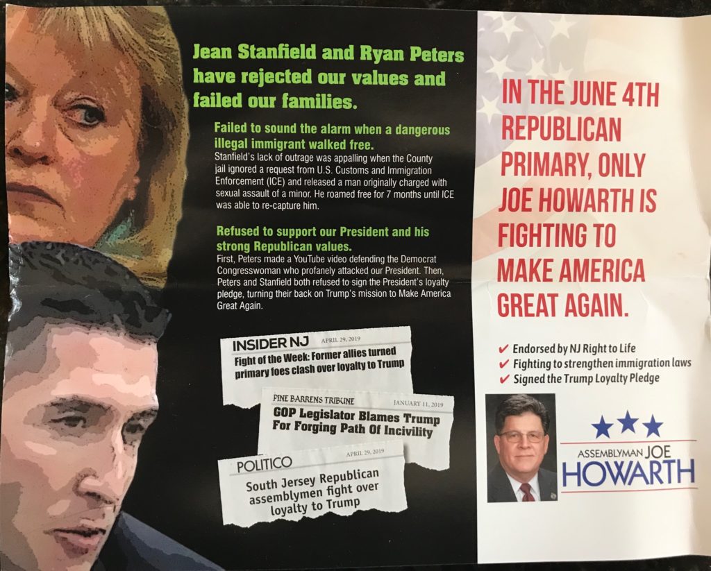 As the Burlington County GOP Primary approaches, incumbent Assemblyman Joe Howarth targets Trump loyalists with attacks on opponents' loyalty to the president.