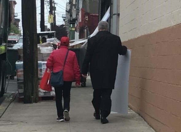U.S. Rep. Albio Sires, on the streets of West New York campaigning for mayoral challenger Gabriel Rodriguez, was allegedly asked by campaign staff of Mayor Felix Roque to leave a polling location due to lack of credentials.