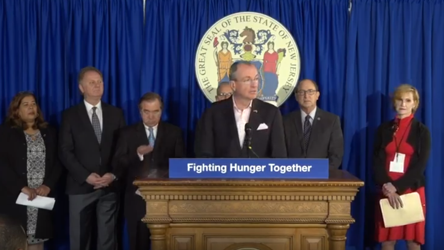 Governor Phil Murphy, Speaker Craig Coughlin and several members of the NJ State Assembly put political differences aside to stand together against hunger in Camden.