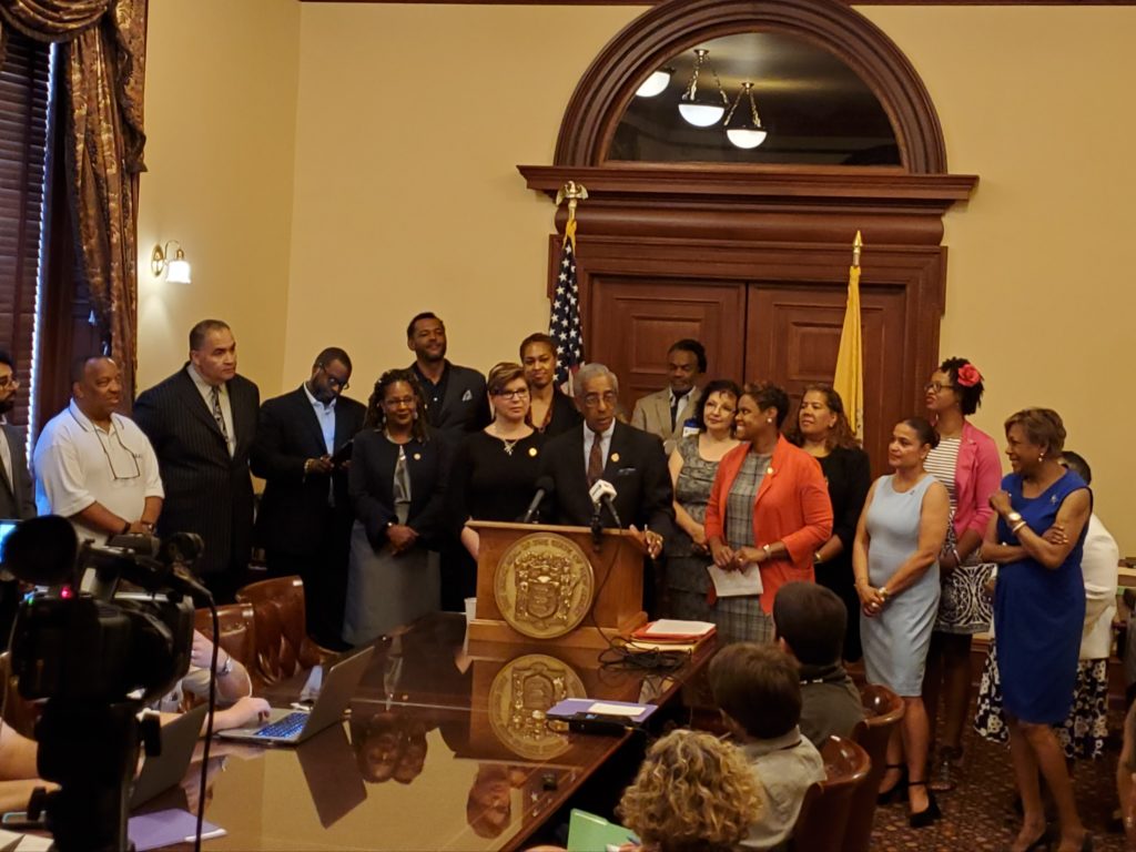 NJ Legislative Black Caucus Chair Senator Ronald L. Rice joined with fellow legislators from the NJ Legislative Black and Latino Caucuses and prominent state civil rights organizers and faith leaders in a unified call to action for passage of legislation to end social injustice in the state, specifically decriminalizing marijuana, expunging marijuana convictions, and reforming the juvenile justice system.