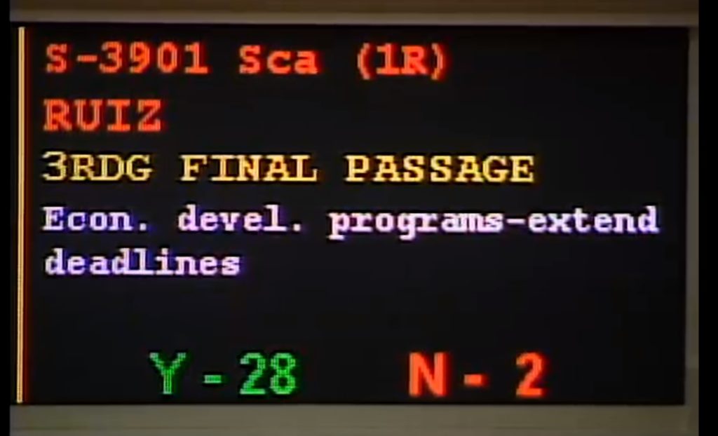 Both chambers of the NJ legislature passed the NJEDA tax incentive program extension bill. The Assembly passed it with a vote of 66-5-3 and the Senate passed it with a vote of 28-2.