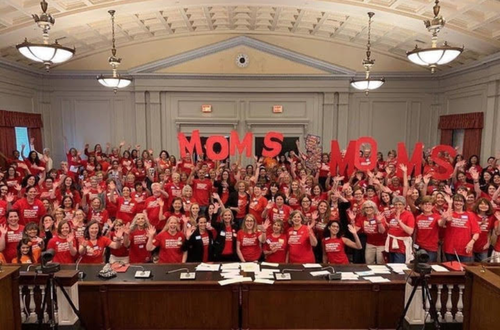 More than 150 Moms Demand Action supporters converged in Trenton for their annual Advocacy Day, tripling the crowd size from last year. They gathered to thank legislators for the recent gun bills that were passed and to lobby for six additional bills moving through the NJ Legislature.