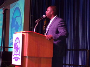 Democratic State Committee Executive Director Tolulope Kevin Olasanoye emceed the entire event.