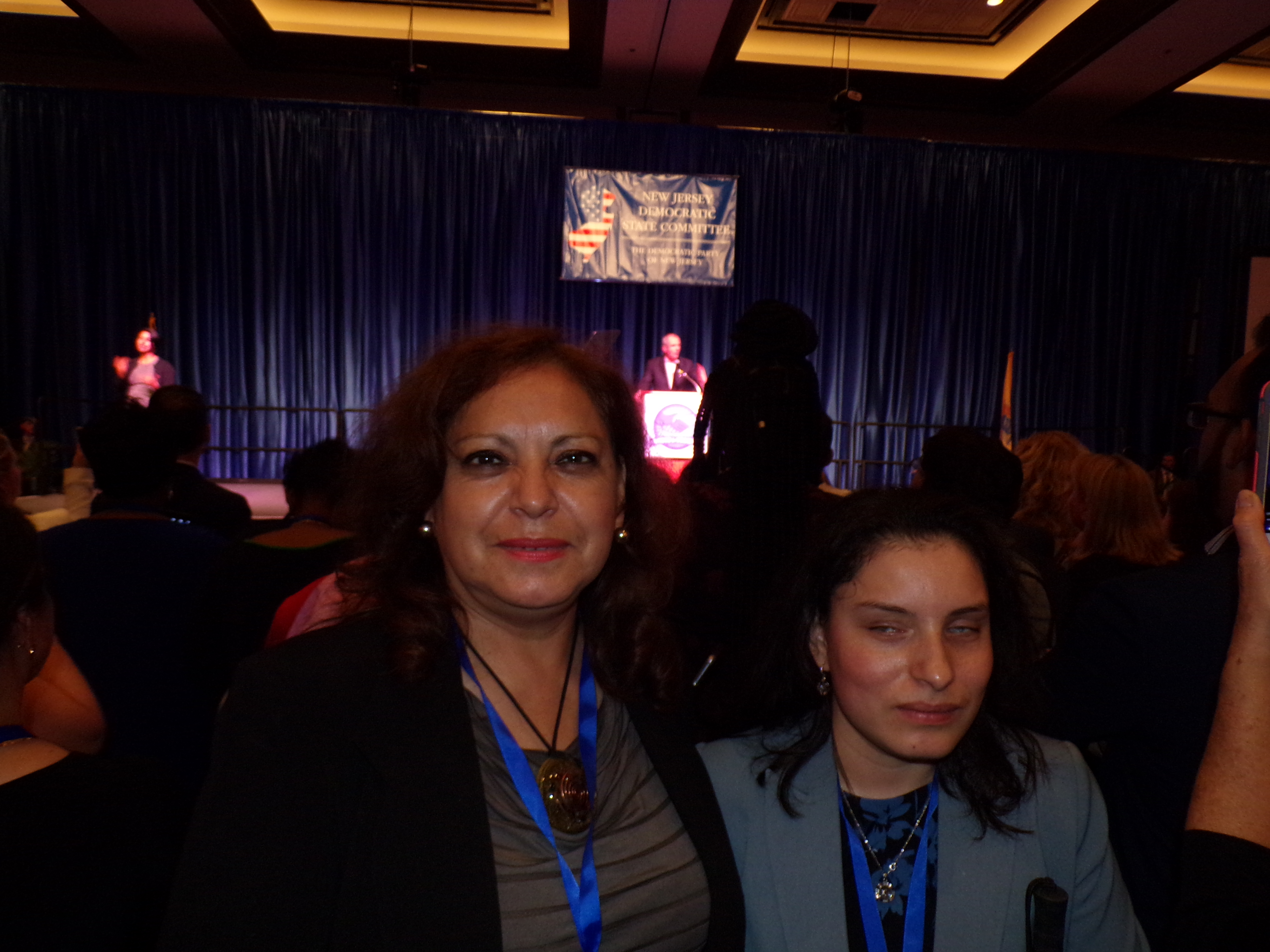 Democratic Party activist Priscilla Garces and her mother of Newark were in attendance at Pelosi's speech.