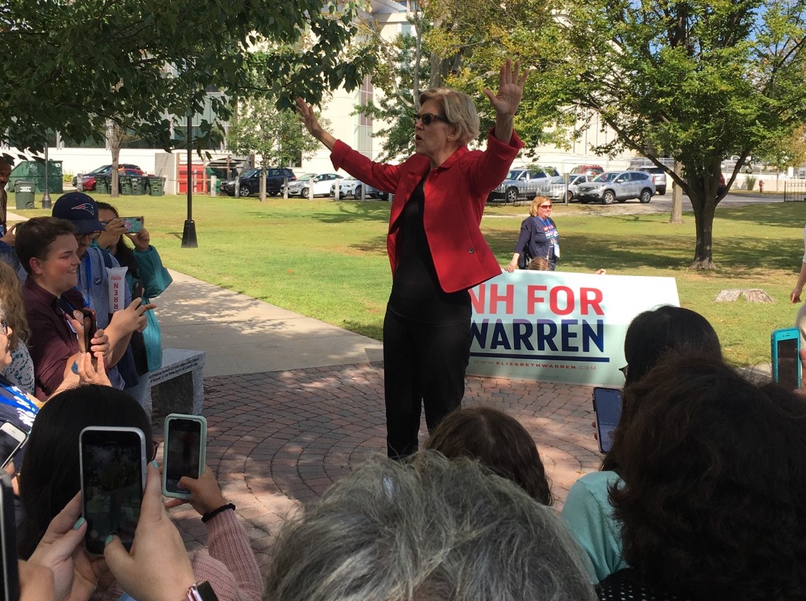 Senator Elizabeth Warren of Massachusetts is tied with former Vice President Joe Biden in New Hampshire, according to today's Monmouth University Poll.