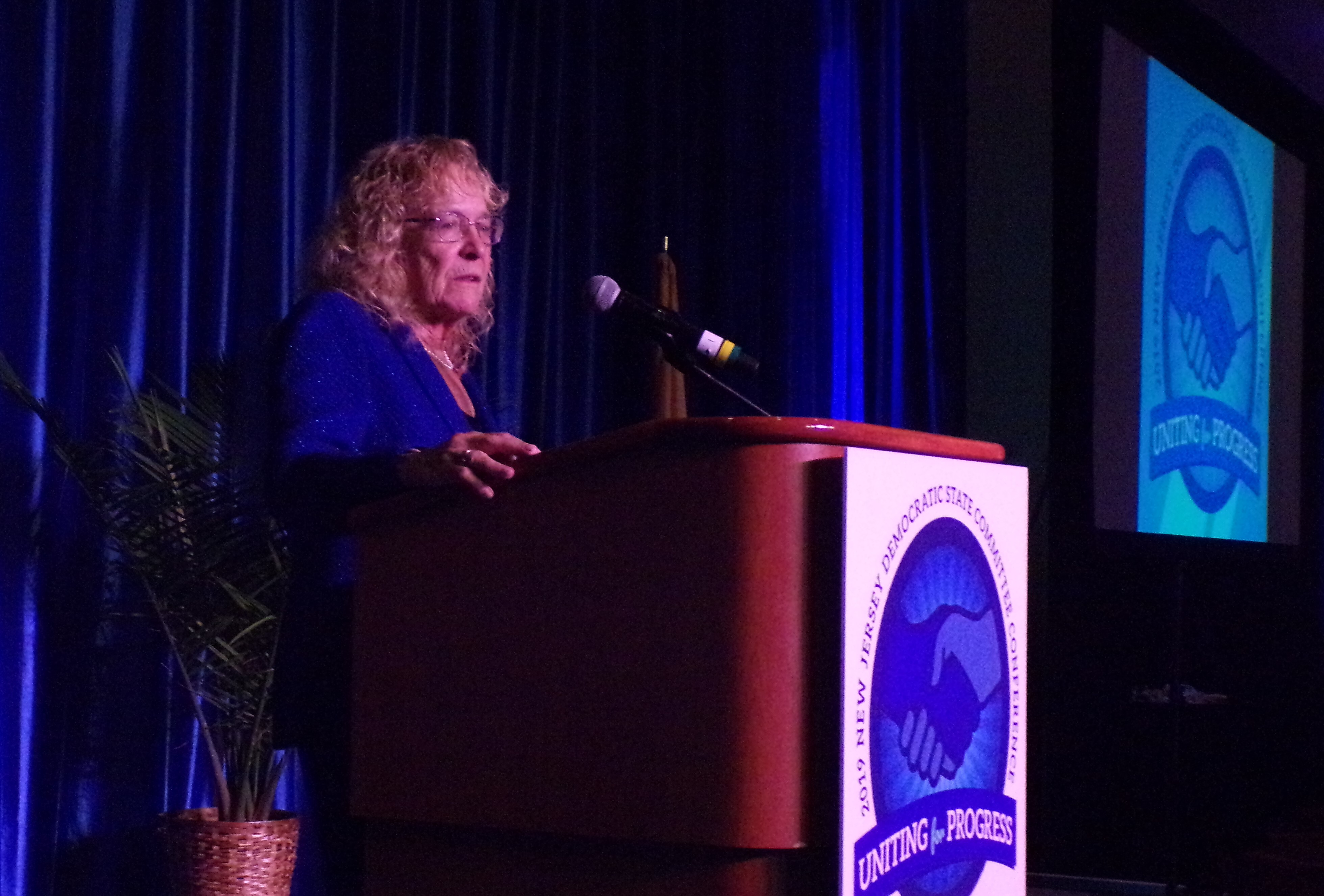Somerset County Democratic Committee Chair (and Democratic State Party Vice Chair) Peg Schaffer at the podium to launch the conference in Atlantic City last week.