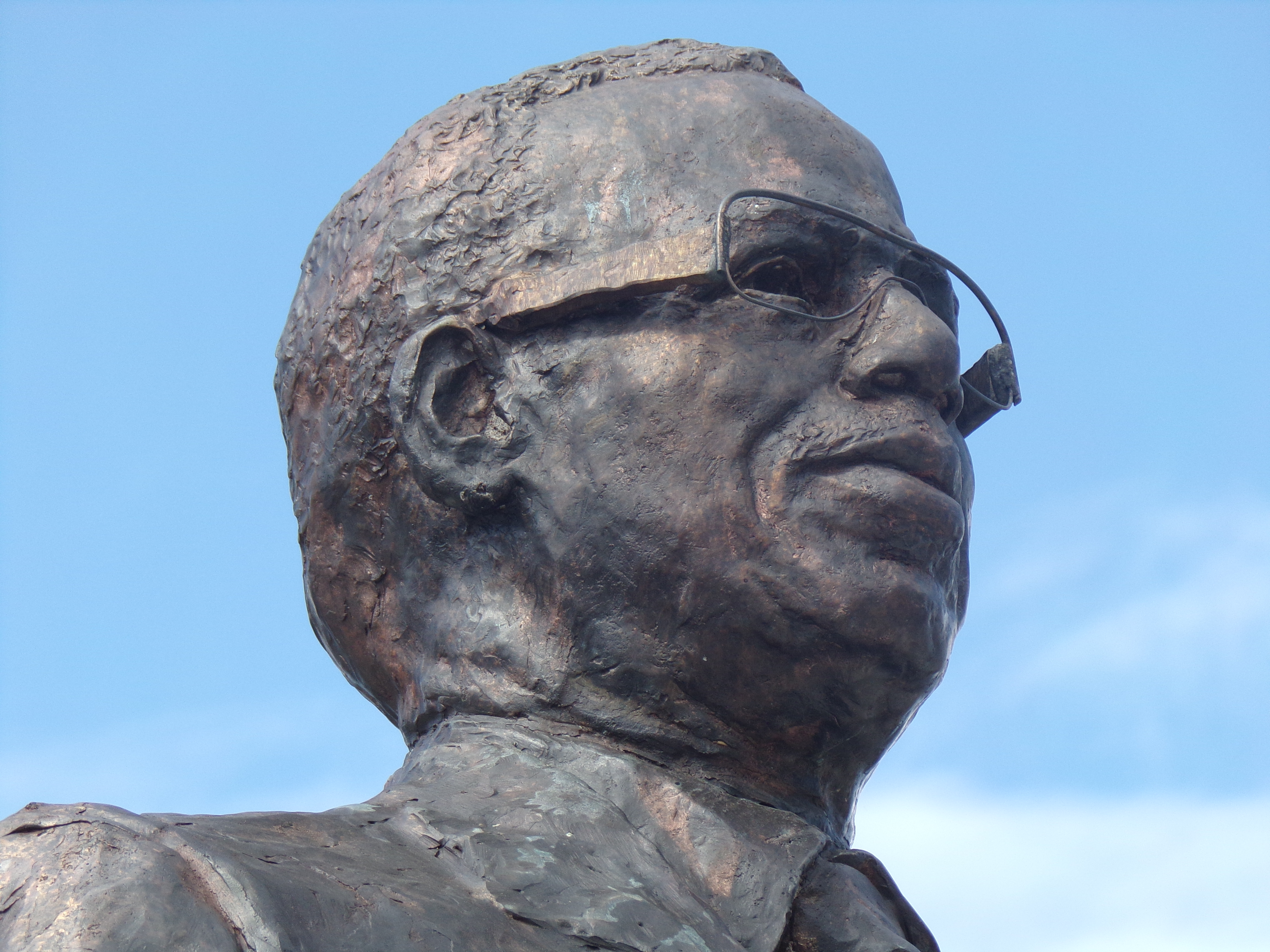 The statue of D. Bilal Beasley, a Vick mentor, in front of Irvington Township Hall.