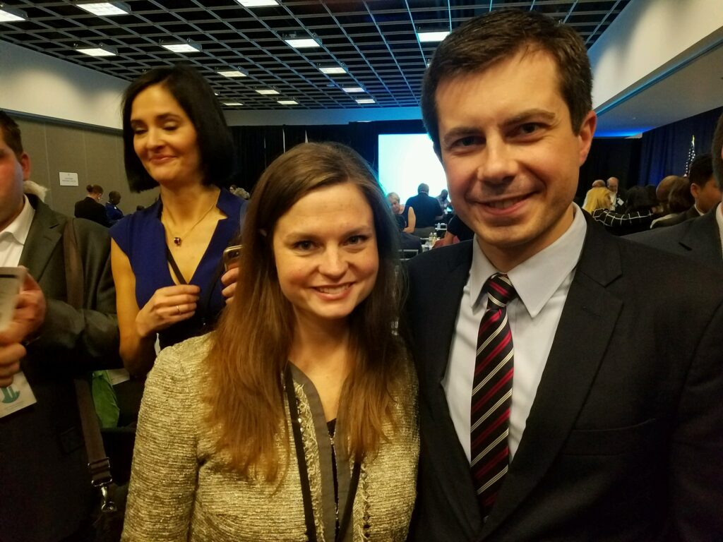 Jennifer Holdsworth with Pete Buttigieg.