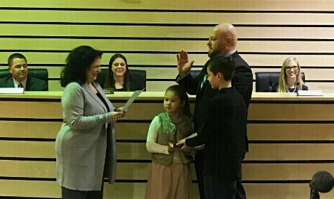 Addiego swears in Tuno in Lumberton.