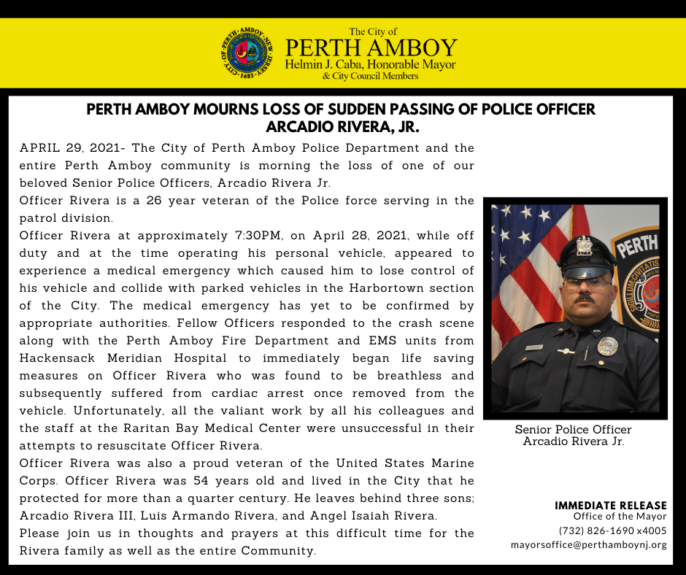 PERTH AMBOY MOURNS LOSS OF POLICE OFFICER ARCADIO RIVERA, JR. Insider NJ