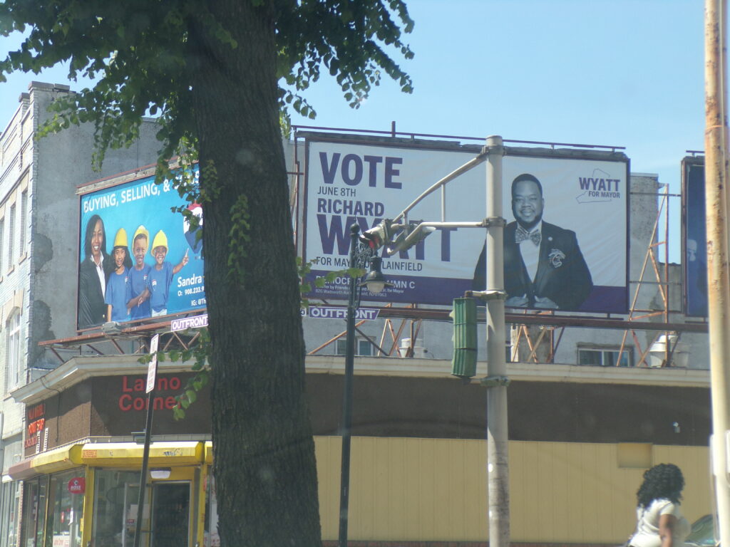 A Wyatt billboard on downtown Plainfield.