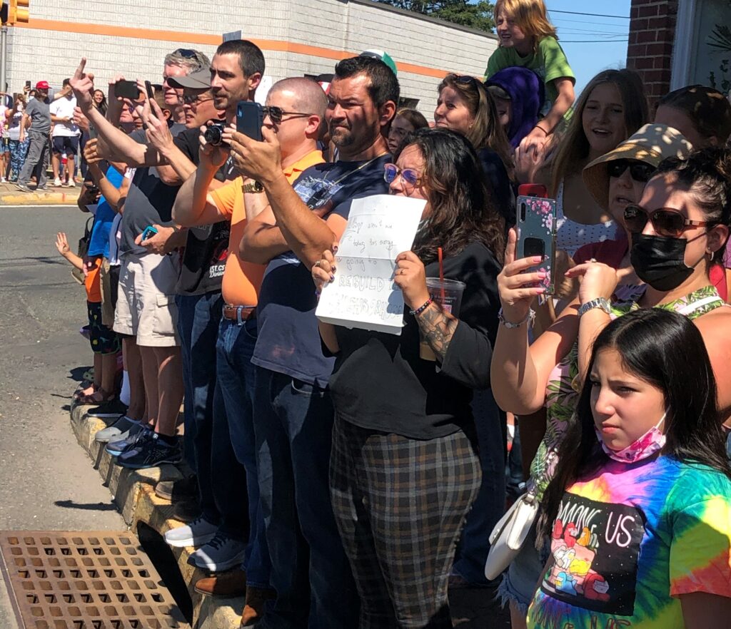 The people of Manville greet President Joe Biden.