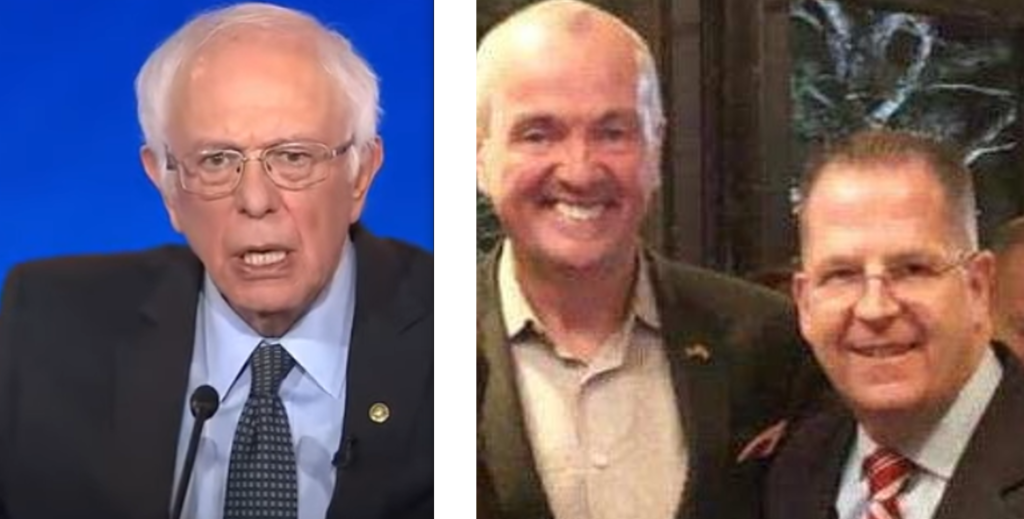 Bernie Sanders, left, Phil Murphy and Brian Stack.